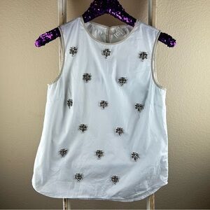 Jcrew White Jeweled Sleveless Top Sz 2